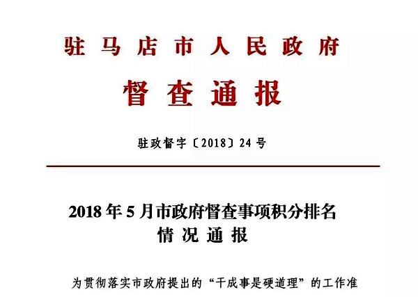 5月份市政府督查事项积分排名公布