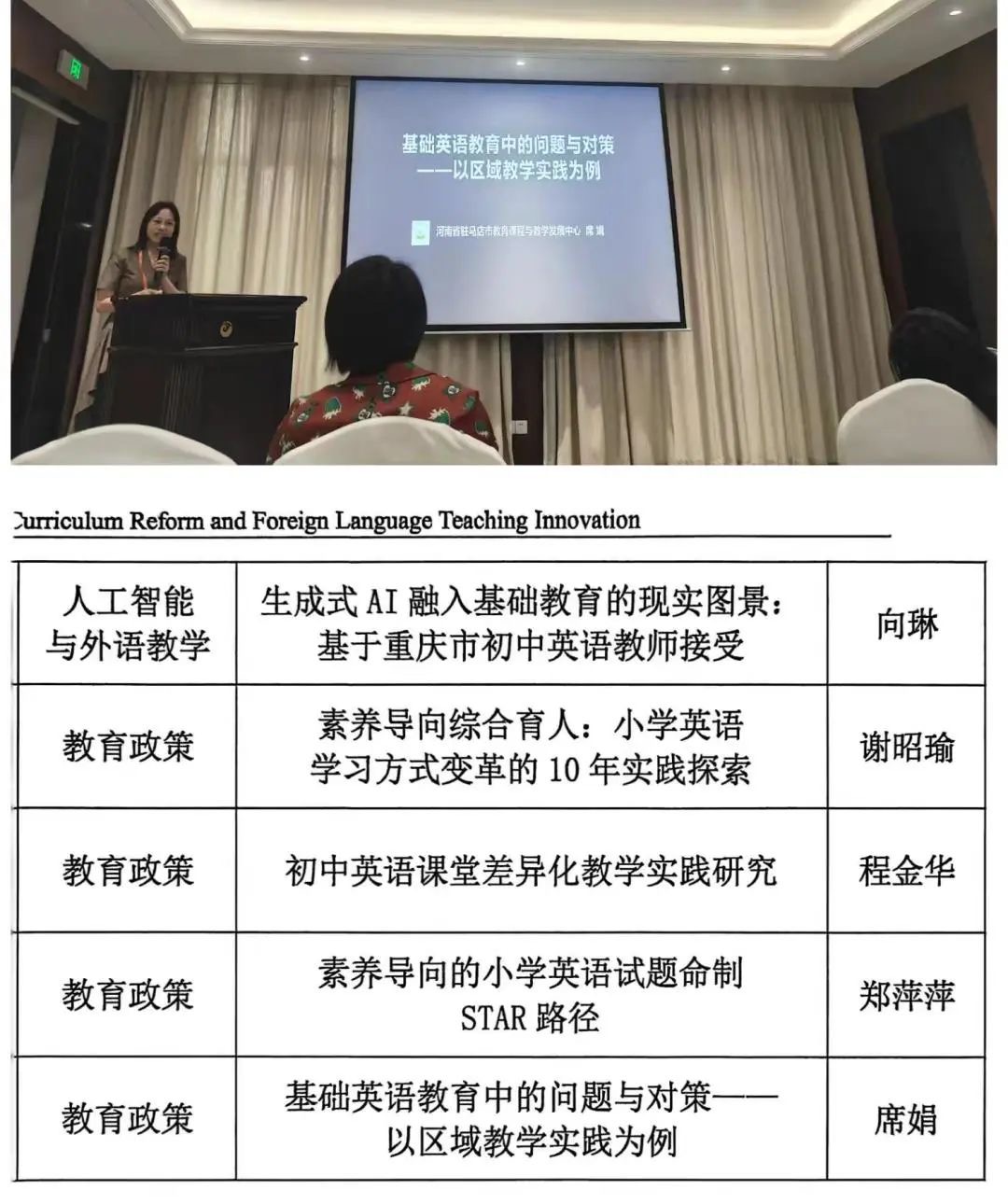  驻马店市教育课程与教学发展中心席娟老师受邀在中国教育学会外语教学专业委员会学术年会上做专题发言