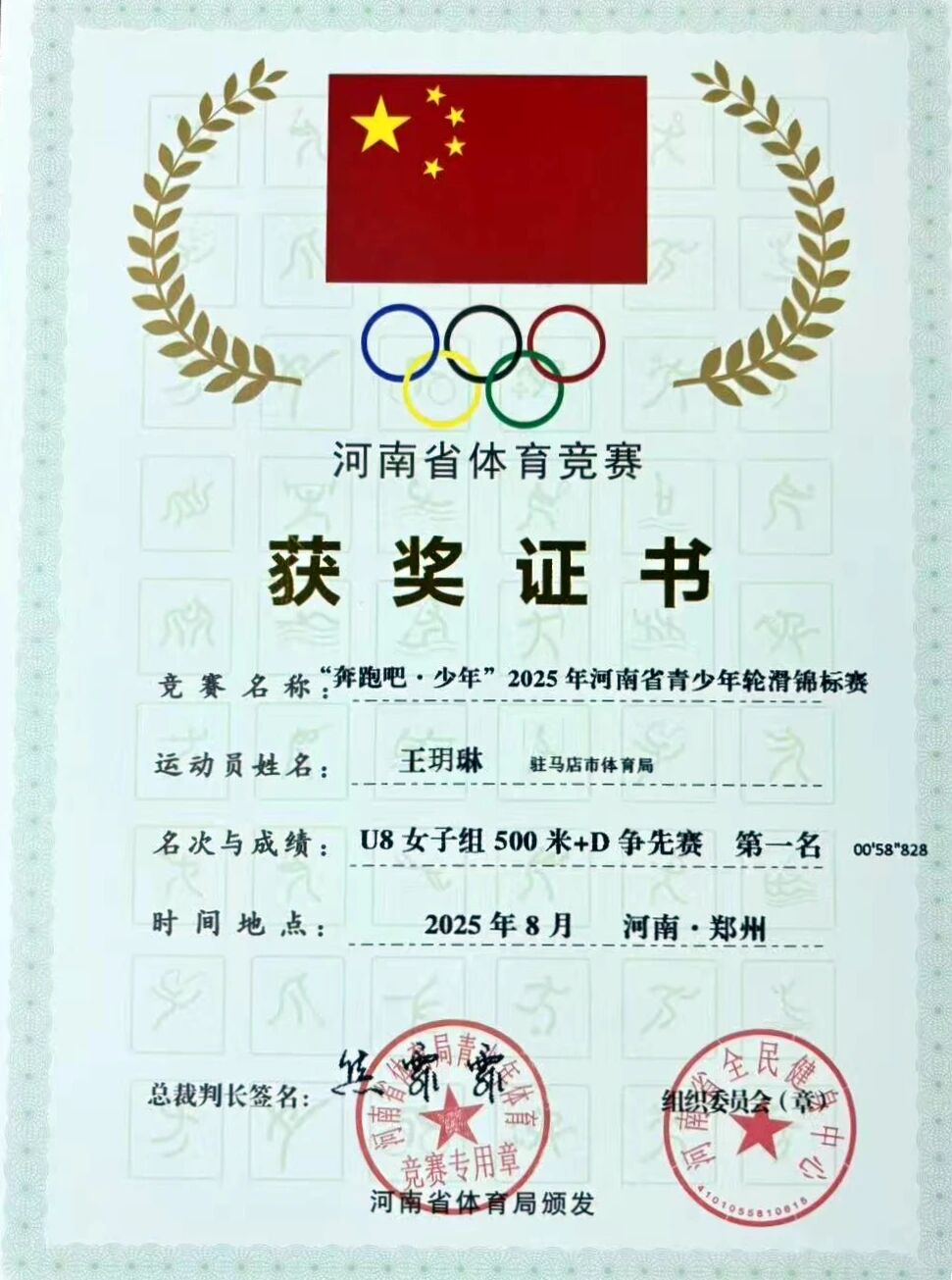 热烈祝贺驻马店第二实验小学王玥琳同学在河南省青少年轮滑锦标赛中斩获佳绩！